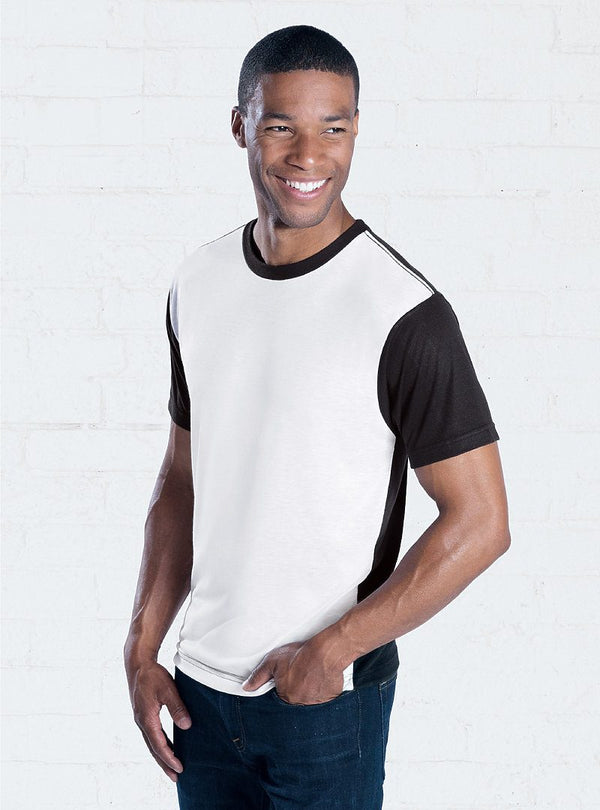 Sublimation Mens Polyester Short Sleeve Contrast Tee, white with black, 6 each Sublivie