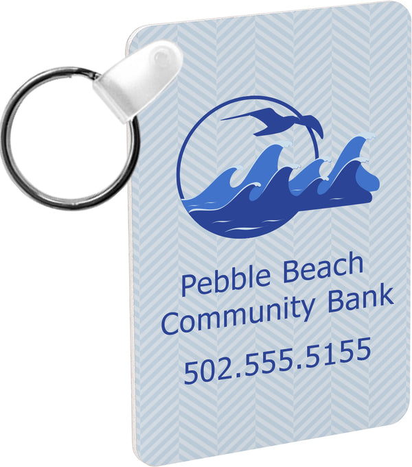 5995 White Aluminum Sublimation Rectangle Key Tag, 2-Sided with Split Key Ring; 50 each