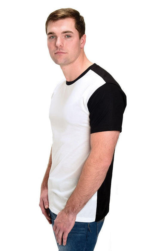 Sublimation Mens Polyester Short Sleeve Contrast Tee, white with black, 6 each