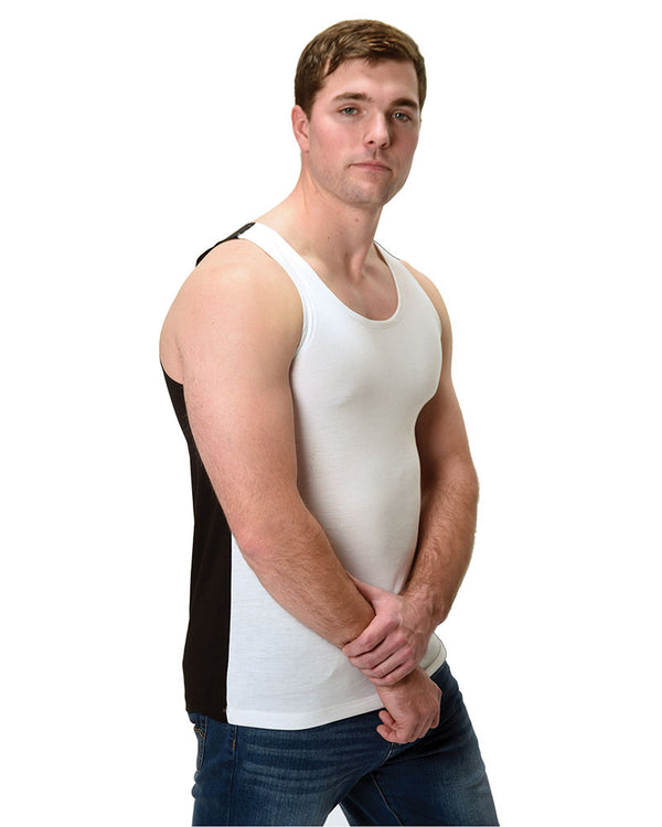 Sublimation Mens Polyester White Contract Tank Top w/Cotton Back, Back Black, 6 each