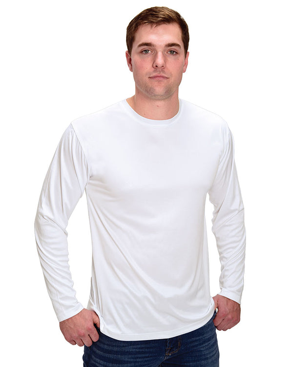 Sublimation Mens MicroPoly White Long Sleeve Crew Neck Tee,  6 each