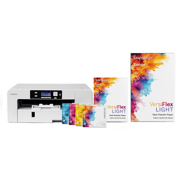 SAWGRASS SG1000 SUBLIMATION PRINTER WITH 70ML VERSIFLEX INSTALL KIT PLUS 8.5IN X 11IN AND 11IN X 17IN VERSIFLEX LIGHT MEDIA BUNDLE