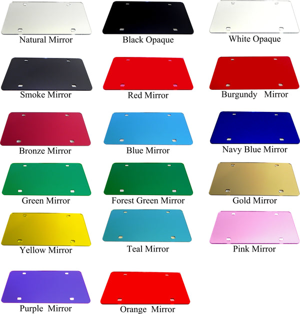 Mirror License Plates Colors, 25 each