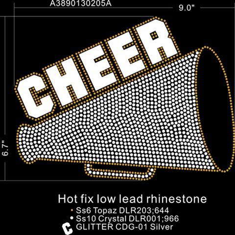 Cheer with Megaphone rhinestone transfer, 5 each