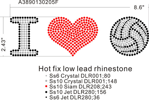 I Love Soccer rhinestone transfer, Rhinestone Applique, 10 each