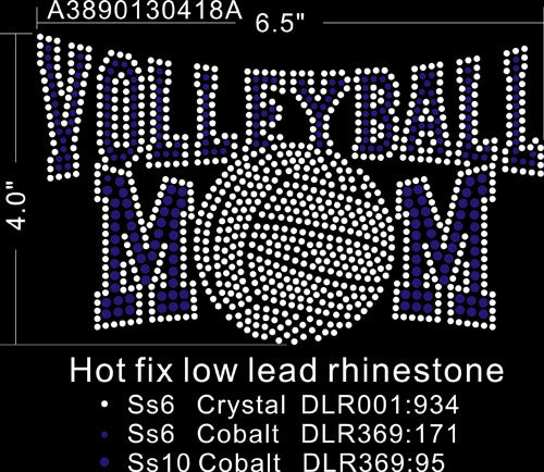 Volleyball Mom Rhinestone transfer, Clear,Cobalt rhinestones , 1 each