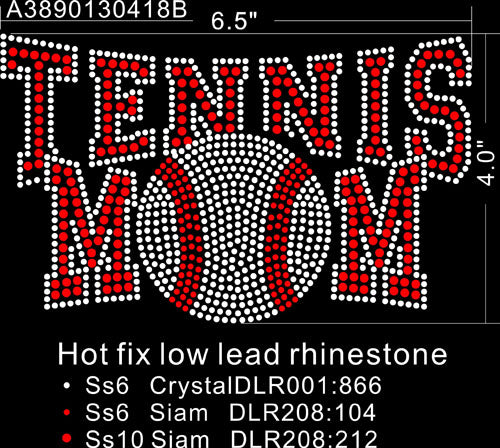 Tennis Mom Rhinestone Transfer, clear Siam rhinestones , 1 each