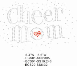 Cheer Mom, clear rhinestones/ruby , 5 each