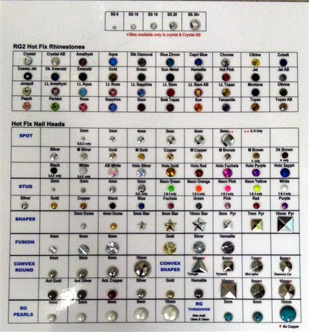 Hot Fix Rhinestones Sample Card