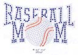 Baseball Mom rhinestone transfer wholesale, clear and royal rhinestones , 1 each