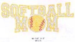 Softball Mom Rhinestone Transfer, clear ,yellow, red rhinestones , 1 each