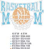 Basketball Mom rhinestone transfers wholesale, , clear and orange and teal Rhinestones , 1 each