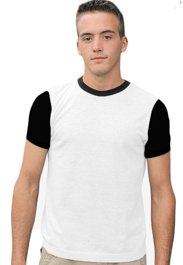 Sublimation Mens Polyester White/black sleeves Short Sleeve Ringer Tee,  6 each