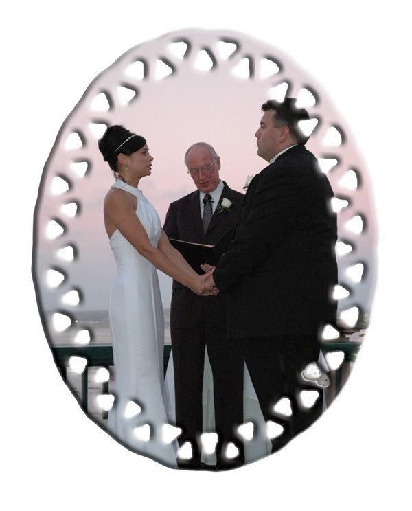 Oval Doily w/Triangle Trim Ceramic Ornament, 10 each