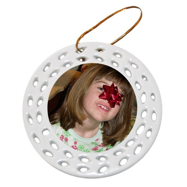 3" Sublimation Round Doily w/ Leaf Ceramic Ornament, 1 each