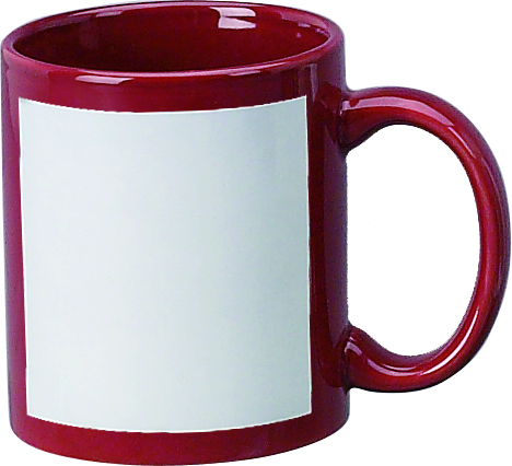 Sublimation Mug Color Mug with White Patch,¼ panel it is not a full wrap ,  11oz. 36 each