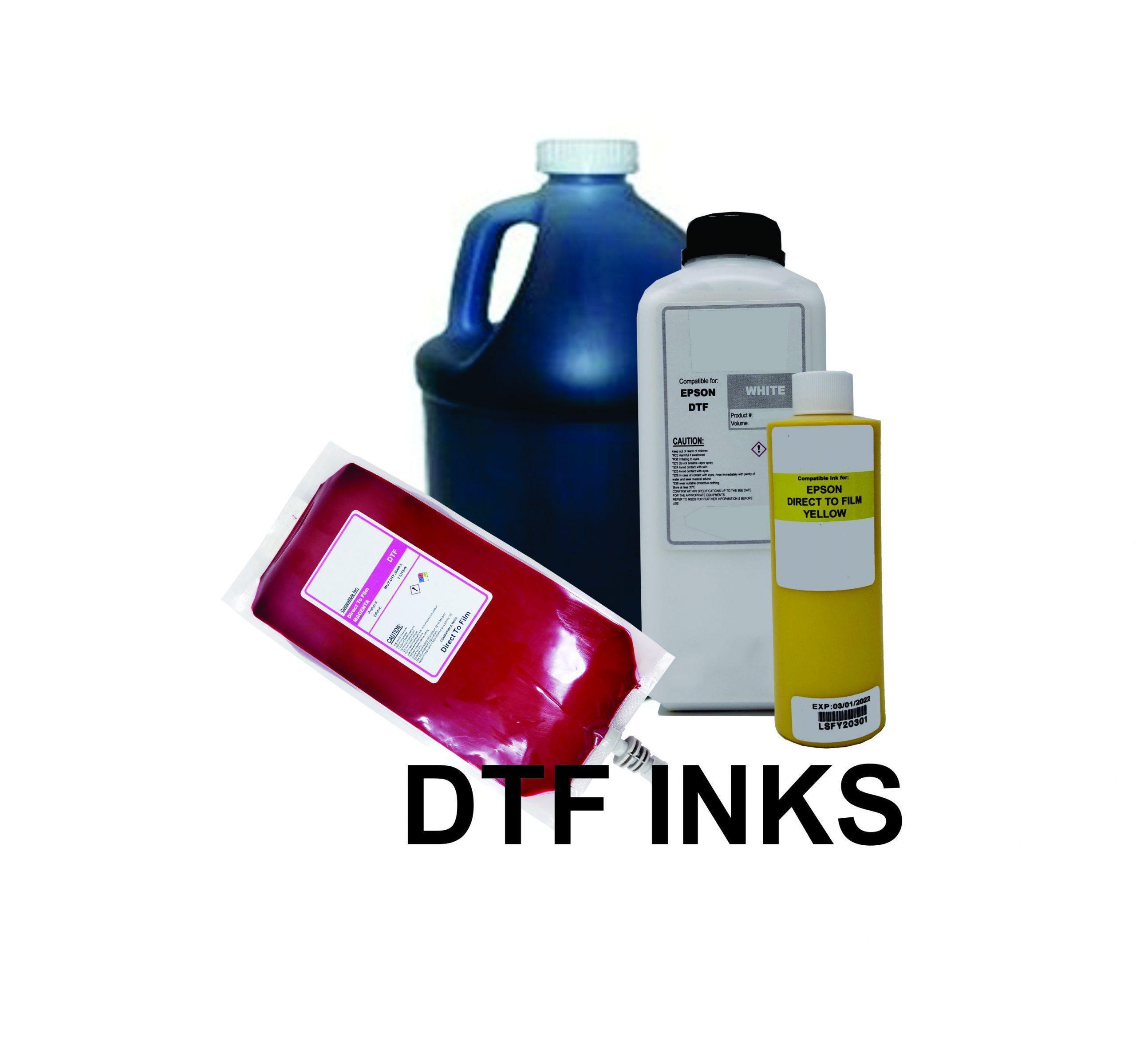 DTF Transfer Inks DTF textile printing ink is manufactured in the USA to be  compatible with Epson printheads. You can print and transfer your designs  to different textiles and fabrics using Direct